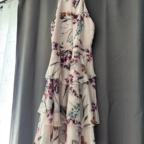 le chateau Cream Floral High-Low Skirt with Pink & Green Accents - Picture 2 of 5